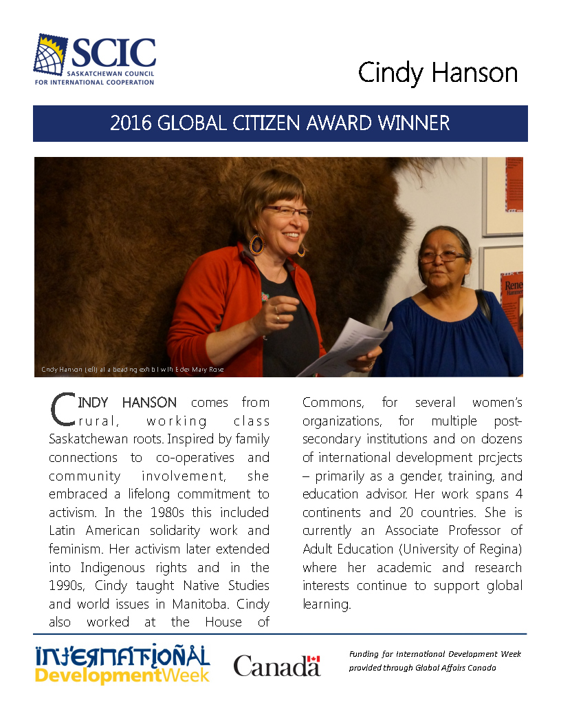 SCIC Global Citizens Award 2016 - Cindy Hanson